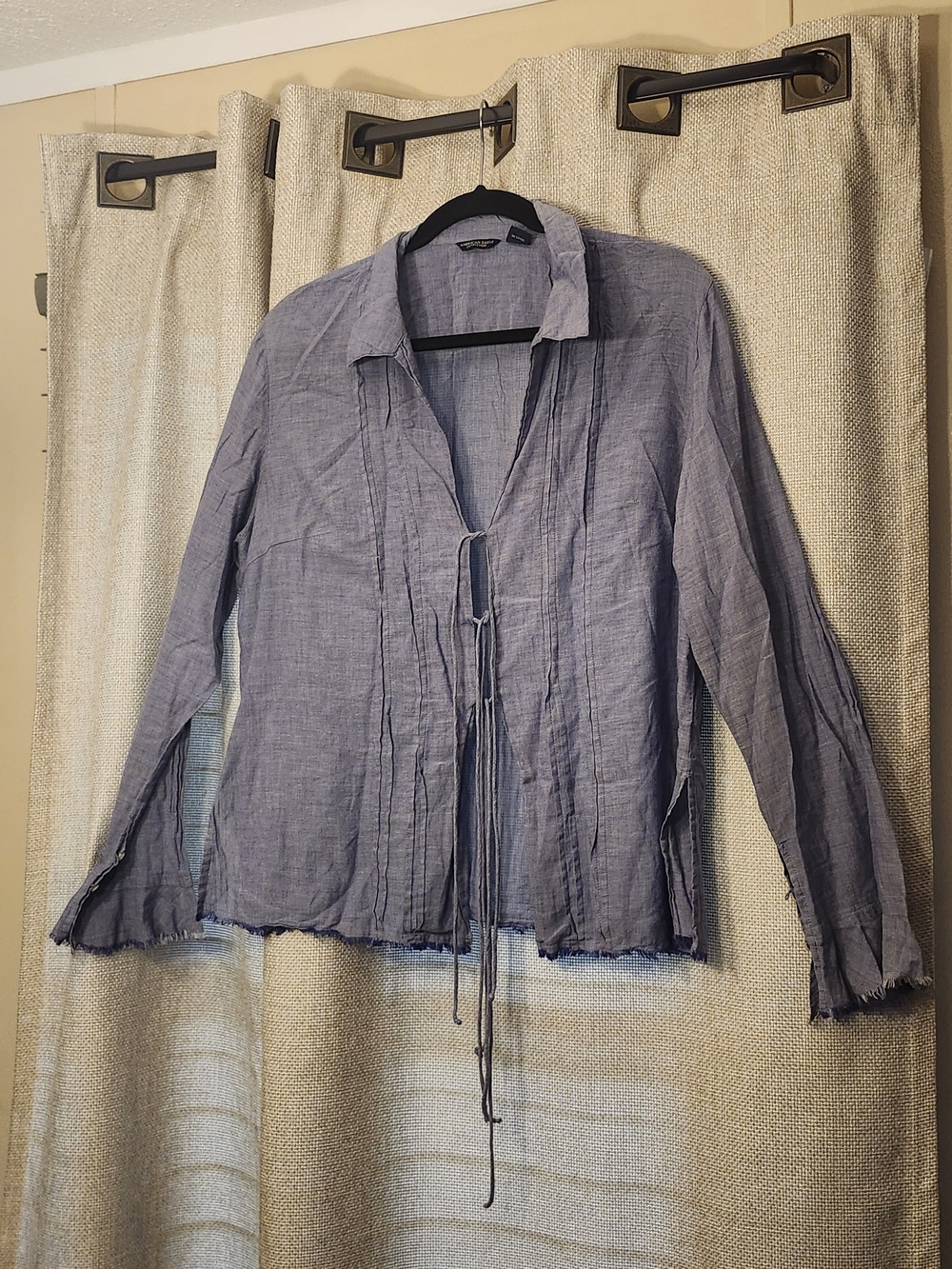 American Eagle Outfitters Slate Blue Tie-Front Button Down Shirt